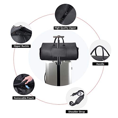 Garment Bag Duffel Bag Microfiber Leather Carry on Suit Travel Bag with Digital Pocket and Wash Pocker Weekend Bag with Shoe Pouch for Men (Black)