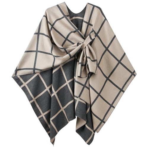 Image of Women's Shawl Wrap Poncho Ruana Cape Cardigan Sweater Open Front for Fall Winter Spring