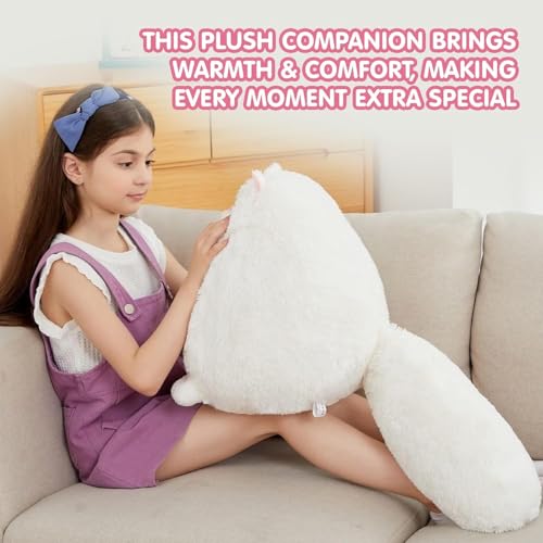 Image of Fluffy Persian Cat Plush, Ultra-Soft Stuffed Animal, White, Cuddly Round Kitty Pillow Toy for Kids & Adults, Home Decor, Snuggling, 27cm