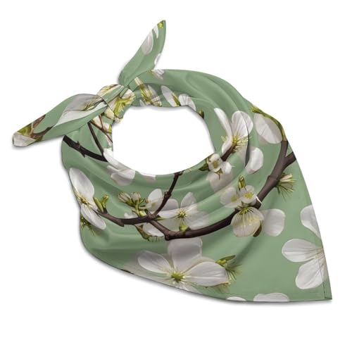 Women Square Head Scarf Boho Hair Scarf Dogwood Blossoms Head Kerchief Woman Headband Satin Bandanas Fashion Neck Scarves Silk Headwear for Bag Hair Scarves Gift 25
