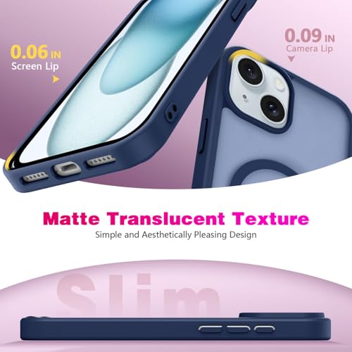 Image of for iPhone 15 Case | Frosted Translucent Hard Back Cover | Slim Translucent Matte Shockproof | Compatible with Mag-Safe (Blue)