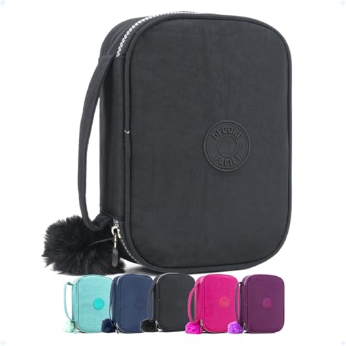 Estojo Escolar Feminino Masculino Grande Box Ziper Resistente Escolar Papelaria Fofa Infantil Unissex Com Organizador De Lápis Canetas Marcadores Lapiseiras Borrachas Apontadores (Preto Metalico)