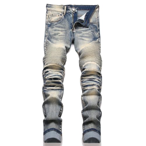 OIIIO Men's Retro Straight-Fit Stretch Jean