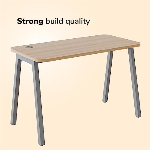 Image of KOKUYO IVO Home Office Desk - Heavy-Duty Work Table for Home, Study, Office & Workspace | 25mm Thick Engineered Wood Top, Sturdy & Angular Metal Legs | (Grey, 900MM)