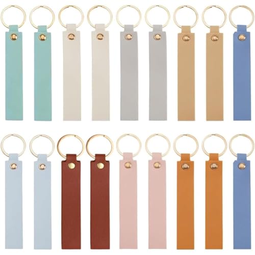 SUNNYCLUE 27 Llavero de 9 Colores En Blanco de Piel Sintética Llaveros de PU Coloridos Y Ligeros Llaveros Rectangulares con Grabado En Blanco Llavero de Hierro Dorado para Llaveros Estampación AC