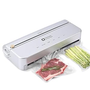 Kitchen in the box Vacuum Sealer Machine, Smart Vacuum Food Sealer with Built-in Bag Storage & Cutter, Food Vacuum Saver with External VAC for Jars and Containers,Includes 5M Bag Rolls,Silver