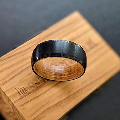 Black Whiskey Barrel Rings Mens Wedding Band Tungsten and Wood Rings for Men Reclaimed Wood Wedding Ring