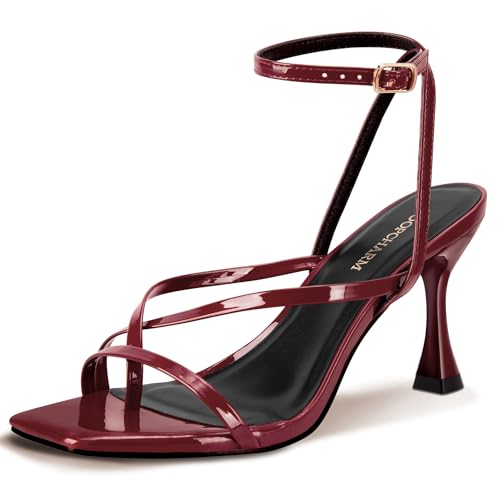 Image of Women's Strappy High Heels Sandals Square Open Toe Ankle Strap Slingback Thong Stilettos Shoes for Wedding