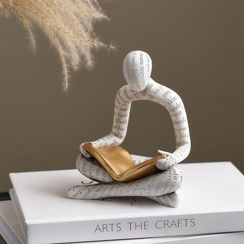 Estatua decorativa de lectura moderna en resina blanca miniatura 6