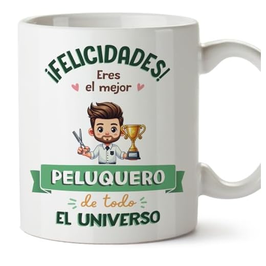 MUGFFINS Tazas para PELUQUERO hombre - En Español - Mejor Universo Trofeo - 11 oz / 330 ml - Regalo original y divertido
