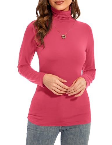 Image of Womens Long Sleeve Turtleneck T-Shirts Casual Lightweight Slim Fit Cozy Base Layer Top