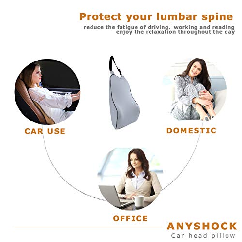Anyshock Lumbar Support Pillow Memory Foam Back Support Cushion Ergonomic Adjust Sitting Position Relief Pain of Back Designed for Car Office, 1 pcs (Grey)