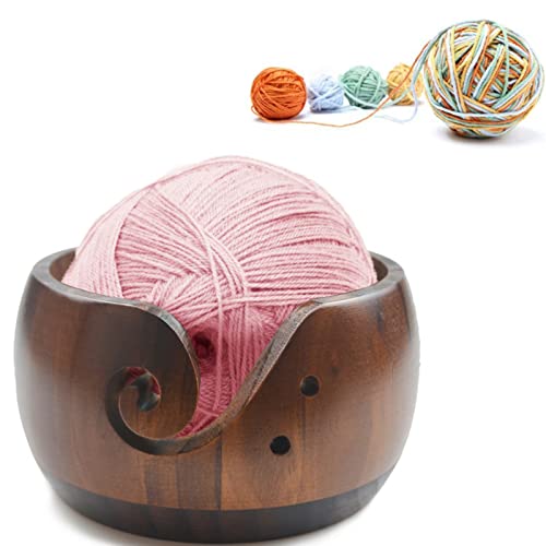 Image of Joyeee Wooden Handmade Knitting Bowls - Large Round Woven Wool Bowl for DIY Crocheting Home Decor & Needlework - 6 * 3.1 Inch