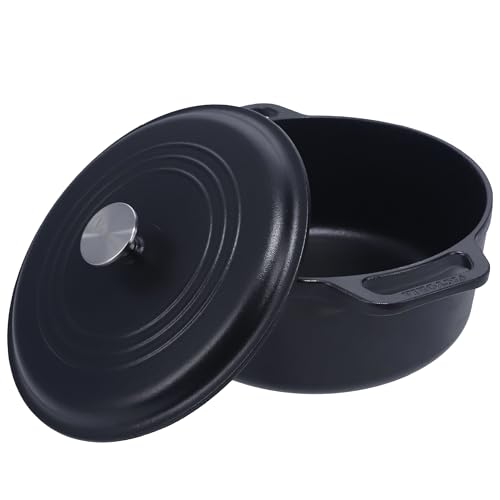 Image of Victoria Cast Iron Large Dutch Oven with Lid and Dual Handles. 7 Quart Pot Seasoned with 100% Kosher Certified Non-GMO Flaxseed Oil