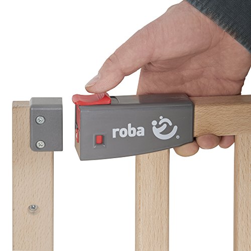 roba Türschutzgitter Safety Up - Verstellbreite 70 - 118,5 cm - Schutzgitter aus Holz mit Ampelfunktion für Tür / Treppe - Türschutzgitter für Kinder & Haustiere - Massivholz Buche