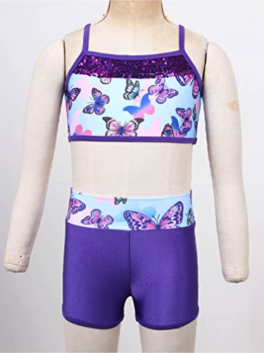 Kids Girls 2PCS Sports Outfits Ballet Gym Sequins Mermaid Tank Top Shorts Set Tankini Swimwear Gymnastics Tracksuit3