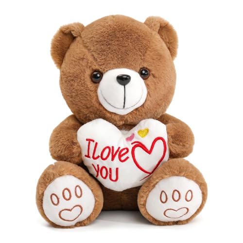 YUKOUQIAN Bear Stuffed Animal Cute Plush Doll Toy 8 inch for Girls Boys Christmas（Love Bear Brown）