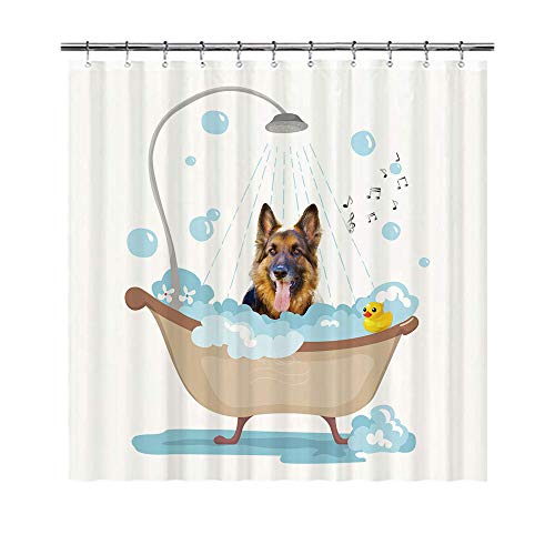 Bageyou Divertidas cortinas de ducha con diseño de perro pastor alemán en el baño, diseño de cachorro con una ducha impermeable de tela de poliéster de 182 x 200 cm, con 12 ganchos