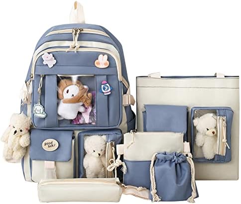 jingyuKJ Kawaii Backpack With Kawaii Pin And Accessories, 5pcs Set Cute Children's Backpacks Kawaii School Bag Handbag Tote Bag Kawaii Aesthetic Backpack