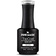 PINK MASK Top Coat Nail Polish Crystal 15ml / o.5 oz - Non Wipe, Long Lasting, Glossy Shine Finish, Soak Off Formula