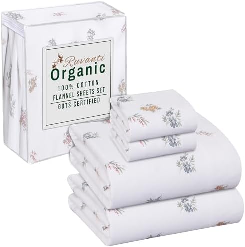 RUVANTI Flannel Sheets Queen Size - GOTS Certified 100% Organic C...