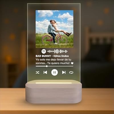 Lámpara Personalizada - Placa Spotify, Lampara con Foto y con Texto, Regalos Originales, Luz LED, Regalo Pareja, Amigos, Familiares, Regalos Personalizados, Placa de Metacrilato con Luz (SPOTIFY) | Ya disponible en tu tienda friki favorita! En mundofriki.es!