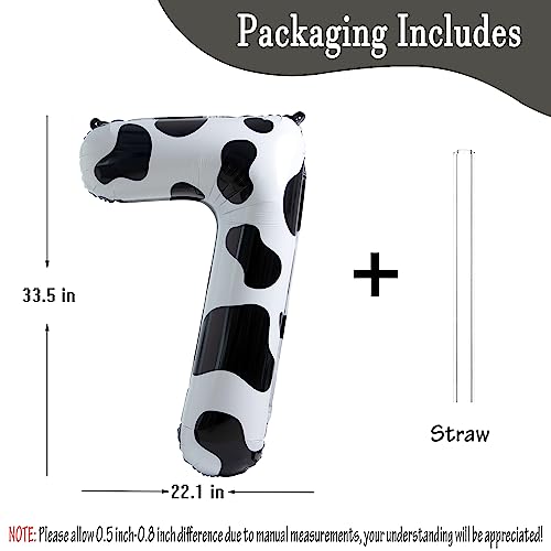 Image of Cow Print Number 7 Balloon, Large 40 Inch Cow Number Birthday Balloons | Helium Foil Mylar Balloon Cow Themed Birthday Party Decorations | Farm Barn Decor for kids,Girl,Boy