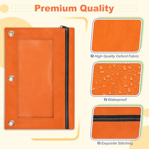 Image of Shemira Pencil Pouch for 3 Ring Binder, Binder Pencil Pouch with Smooth Zipper, Clear Window Pencil Case for Binder, Zipper Pencil Pouches, Big Capacity 3 Ring Binder Pencil Bag, Orange
