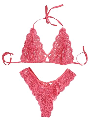 Image of Xs and Os Women Cross Style Lace Bra Panty Lingerie Set