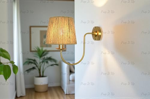 Image of Prop It Up Wall Sconce Light with Recycled Material Shade, Golden Antique Finish, E27 Base, Vintage Style, Indoor Lighting for Living Room, Bedroom, Hallway, 36 cm Height, Bulb Not Included