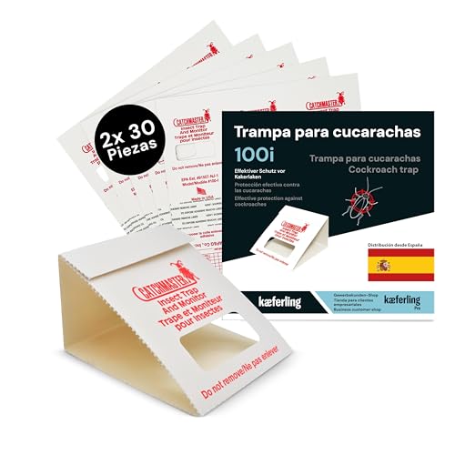 Catchmaster 100i – Trampas para Cucarachas 30 Piezas – Trampas Cucarachas Adhesivas de máxima Calidad – Sin Veneno ni Biocidas – Seguras para Niños y Mascotas – Adhesivo Natural (Paquete de 2)