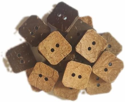 Natural Coconut Shell Square Wooden Button Dia. 20mm 2 Holed Used for Clothing, Art and Crafts, DIY Projects, Sweater, Designer Ladies Dress Sleeves, and Sewing (40)