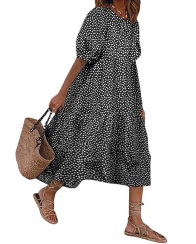 YSYAMAO Womens Mid Length Casual Checkered Print Ruffled Loose Fit