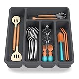 MiniMunch Non-Slip Silicone Kitchen Drawer Organizer for Utensils & Flatware | Heavy-Duty Silverware Cutlery Tray Insert | Waterproof, Easy-Clean for Office, Junk Drawer