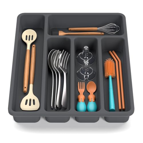 MiniMunch Non-Slip Silicone Kitchen Drawer Organizer for Utensils & Flatware | Heavy-Duty Silverware Cutlery Tray Insert | Waterproof, Easy-Clean for Office, Junk Drawer