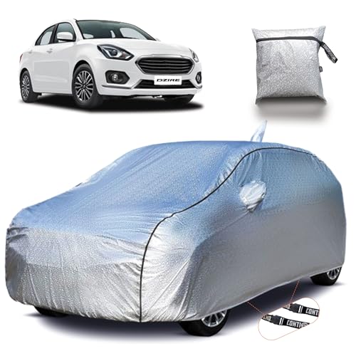 Image of Continental [SilverGuard] Dual Belts Extra Protection Maruti Dzire Body Cover (2017-2023) Build with Triple Stitched, Waterproof & Dustproof Car Cover for Dzire (Mataiiic Silver).