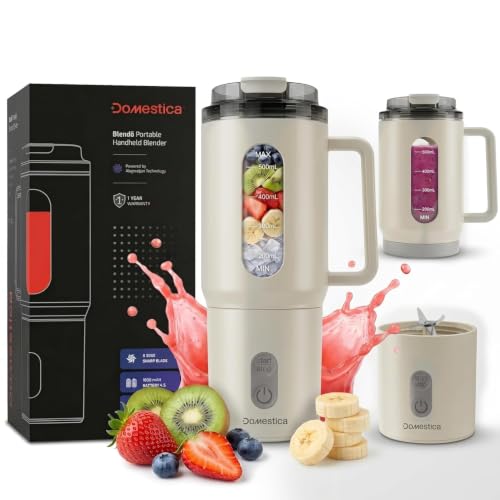 Image of Domestica Blendo Portable Blender for Smoothie and Juices | Portable Juicer Mixer Blender for Fruits with 6-Blade Ice Crushing, 18000 RPM Motor | Compact Mixer Grinder | BPA-Free 500ml
