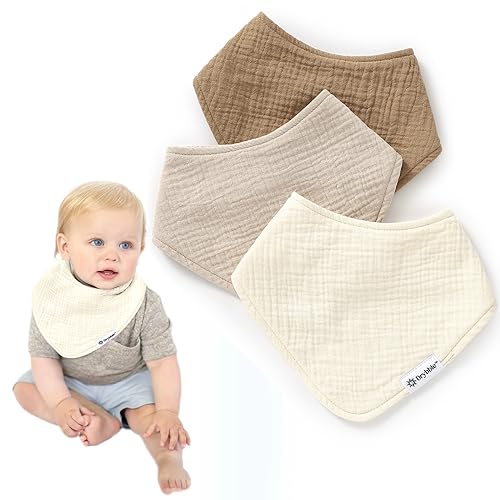 Image of Drybble Waterproof Muslin Bandana Baby Bibs - Organic Cotton Exterior - Ultra Absorbent 4 Layers for Drooling & Teething