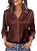 OFEEFAN Womens Button Down Shirts Silk Blouses Business Casual Fashion Rodeo Western Cowgirl Outfit Beach Vacation Clothes Resort Wear Cruise Sparkly Satin Tops Coffee L
