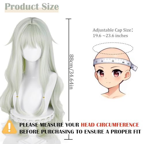 Image of LABEAUTE Long Curly Green Cosplay Wig Heat Resistant Synthetic Anime Wig Hair with Adjustable Cap for Halloween Costume Comic Con Daily Use