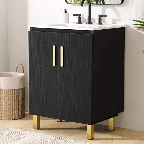 TETOTE Bathroom Vanity with Sink 24 Inch Black Single Bathroom