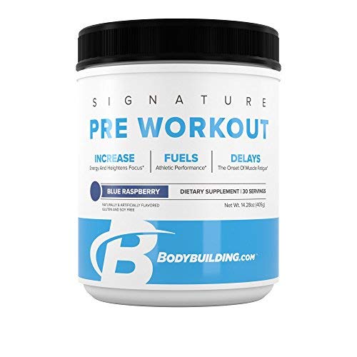 Bodybuilding Signature Pre Workout Powder | CARNOSYN, L-LEUCINE, L-CITRULLINE | Increases Focus, Fuels Performance | Blue Raspberry, 30 Servings