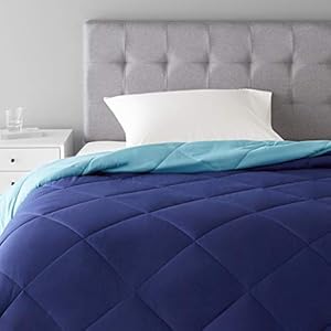 Amazon Basics Reversible Microfiber Comforter – Single/Single Large, Navy Blue, Pack of 1