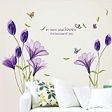 LiveGallery Beautiful Lovely Lily Flowers Wall Decals Removable DIY Butterfly Flower Vines Art Decor