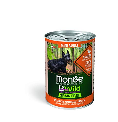 Monge BWild Mini Adult Hundefutter, getreidefreies Nassfutter (getreidefreies Hundefutter Ente mit Kürbis und Zucchini, hochwertiges Hundefeuchtfutter, Nassfutter Hund)