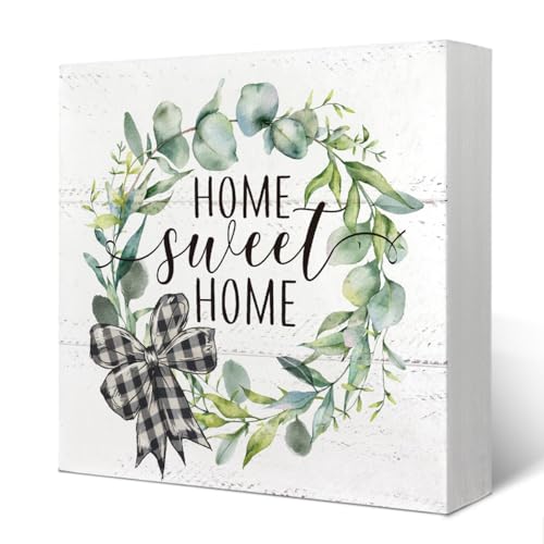 Yetmadi Sweet Home Rustic Wreath Wooden Block Sign Decor for