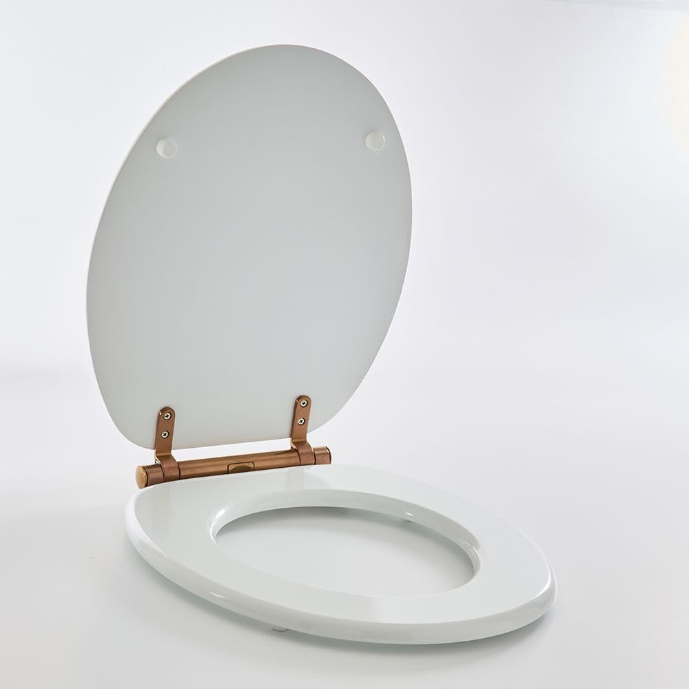 Milano Richmond 375mm x 435mm White Toilet WC Seat Top Fix Copper Soft Close Hinges