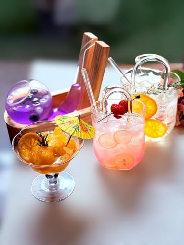 Image of Glass Cocktail Bag with Handle 450ml with Glass Straw