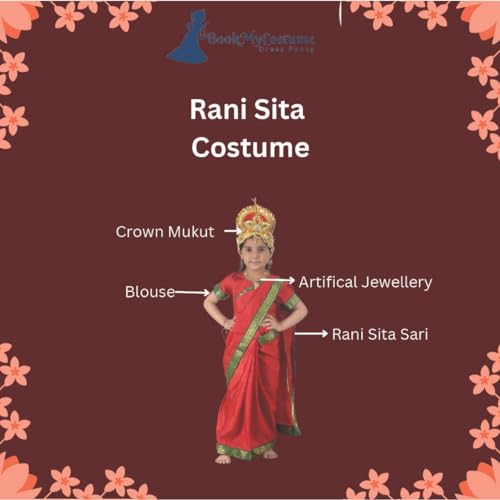 Image of BookMyCostume Rani Sita Girls and Women Fancy Dress Costume | Ramlila Dussehra Ramayana Mythology 4-5 years
