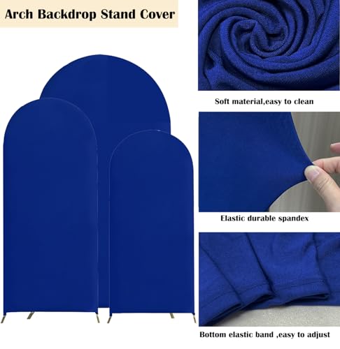HAINARverS Set of 3 Wedding Arch Cover 6FT,6.6FT,7.2FT Spandex Fitted Stretchy Arch Stand Covers,2 Sided Round Top Chiara Backdrop Cover for Birthday Party Banquet Arch Decoration(Royal Blue) by HAINARverS - Used condition - Image 4